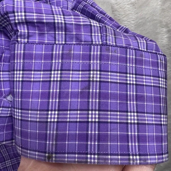 Ralph Lauren Purple Label Mens 15.5 Dress Shirt Purple Plaid Tailored Fit Italy